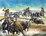 Native American Indians killing American Bison by Ron Embleton