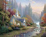 Thomas Kinkade - Forest Chapel painting