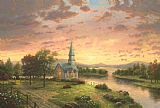 Thomas Kinkade - Sunrise Chapel painting