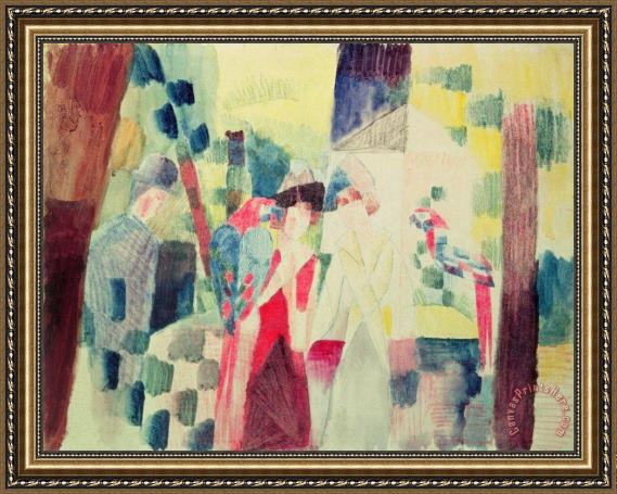 August Macke Two Women and a Man with Parrots Framed Print August Macke Two Women and a Man with Parrots Framed Print