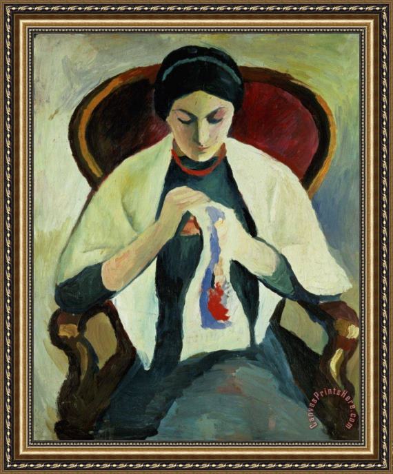 August Macke Woman Sewing Framed Print August Macke Woman Sewing Framed Print