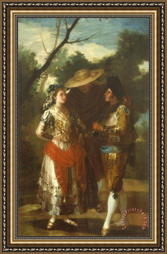 Follower of Francisco Jose de Goya y Lucientes A Maja with Two Toreros Framed Print Follower of Francisco Jose de Goya y Lucientes A Maja with Two Toreros Framed Print