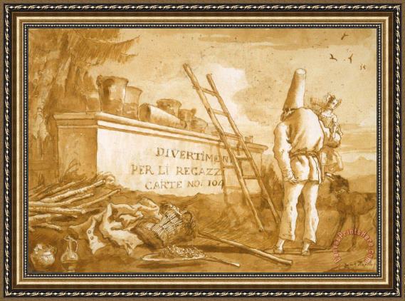 Giovanni Domenico Tiepolo Title Page to The Punchinello Series Framed Painting Giovanni Domenico Tiepolo Title Page to The Punchinello Series Framed Painting