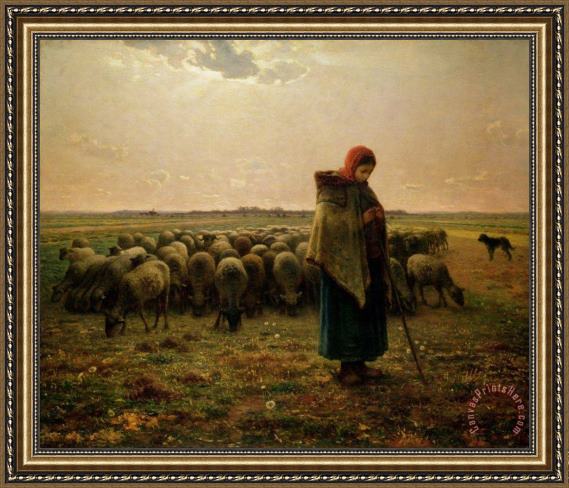 Jean-Francois Millet Shepherdess with her Flock Framed Print Jean-Francois Millet Shepherdess with her Flock Framed Print