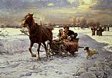 Alfred von Wierusz Kowalski - Lovers in a sleigh painting
