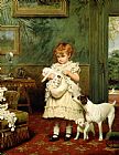 Charles Burton Barber - Girl with Dogs painting