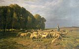 Flock of Sheep in a Landscape by Charles Emile Jacque