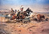 Charles Marion Russell - Cowboys roping a steer painting