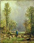 Constant-Emile Troyon - Sheep watching a Storm painting
