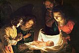 Adoration of the baby by Gerrit van Honthorst