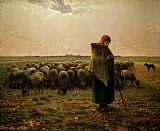 Shepherdess with her Flock by Jean-Francois Millet