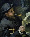 Claude Monet reading a newspaper by Pierre Auguste Renoir