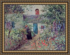 Farm Garden with Flowers Framed Paintings - The Flower Garden by Abbott Fuller Graves