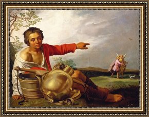 Naughty Boy Or Compulsory Education Framed Prints - Shepherd Boy Pointing At Tobias And The Angel by Abraham Bloemaert