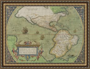 Song of The North Framed Prints - Map of North and South America by Abraham Ortelius