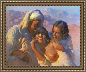 Sundown Framed Paintings - The Meeting at Sundown by Adam Styka