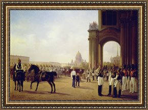 Square - Fort-philippe Framed Paintings - Parade at the Palace Square in Saint Petersburg by Adolphe Ladurner