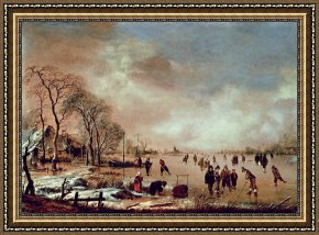 Scene Framed Prints - Frozen Canal Scene by Aert van der Neer