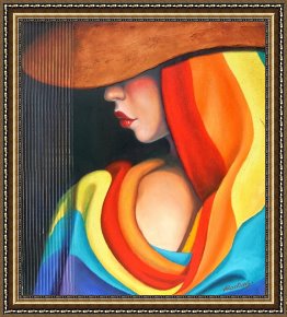 Woman with Cello Framed Prints - Woman with Hat by Agris Rautins