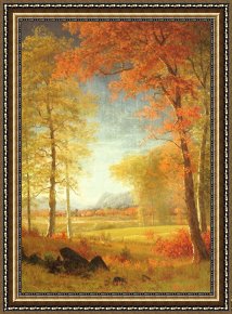Autumn Framed Prints - Autumn in America by Albert Bierstadt