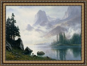 Misty Framed Prints - Mountain out of the Mist by Albert Bierstadt