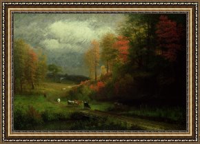 Autumn Framed Prints - Rainy Day in Autumn by Albert Bierstadt