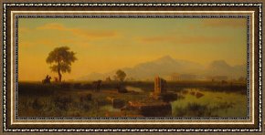 Sundown Framed Paintings - Ruins Of Paestum by Albert Bierstadt