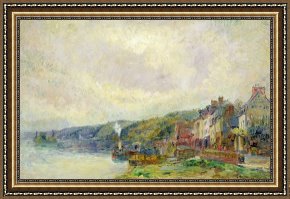 Exterior Framed Paintings - The Seine at Croisset by Albert-Charles Lebourg