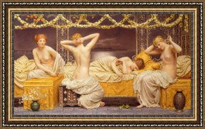 Nudity Framed Paintings - A Summer Night by Albert Joseph Moore