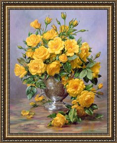 Vase Framed Prints - Bright Smile - Roses in a Silver Vase by Albert Williams