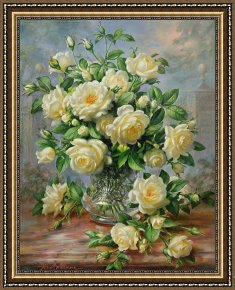 Vase Framed Prints - Princess Diana Roses in a Cut Glass Vase by Albert Williams