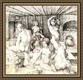 After The Bath Framed Prints - Durer Woman's Bath Drawing by Albrecht Durer
