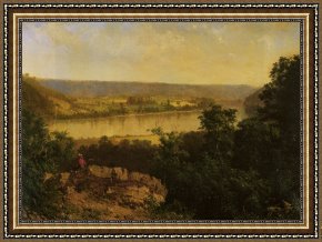 Night View of a Barge And It's Tug on The Kanawha River Framed Paintings - Hudson River View by Alexander Helwig Wyant