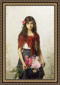 Young Framed Prints - Young girl with blossoms by Alexei Alexevich Harlamoff