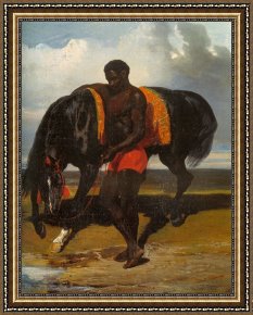 Dedreux Framed Paintings - African Keeping a Horse at The Side of a Sea by Alfred Dedreux