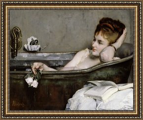 Bath Pastels Framed Paintings - The Bath by Alfred George Stevens