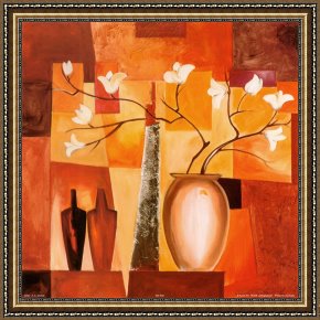 Floral Framed Prints - Orange Geometric Floral Ii by alfred gockel