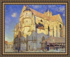 Cold Framed Paintings - The Church at Moret by Alfred Sisley