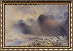 Misty Framed Prints - Mount Snowdon through Clearing Clouds by Alfred William Hunt