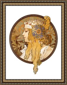 Round Midnight Framed Prints - Round Portrait 1897 by Alphonse Marie Mucha