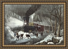 American Framed Prints - Currier and Ives by American Railroad Scene