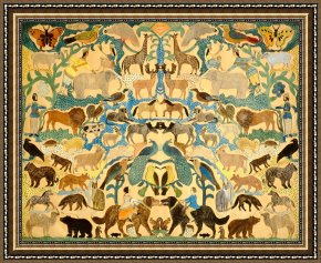 Eden Framed Paintings - Antique Cutout Of Animals by American School