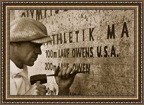 J.f.k. in Berlin, 1963 Framed Prints - Carving the name of Jesse Owens into the champions plinth at the 1936 Summer Olympics in Berlin by American School