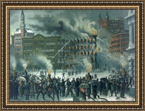 American Framed Prints - Fire in the New York World Building by American School