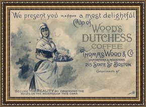 Advertisement Framed Prints - Maid Serving Coffee Advertisement For Woods Duchess Coffee Boston by American School