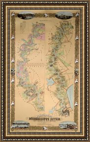 The Natchez Framed Prints - Map depicting plantations on the Mississippi River from Natchez to New Orleans by American School