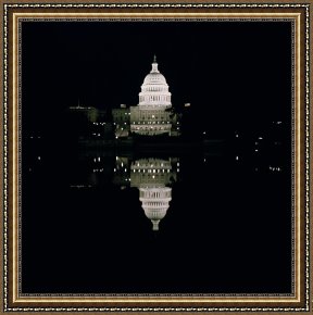 Night View of a Barge And It's Tug on The Kanawha River Framed Paintings - Night View of the Capitol by American School