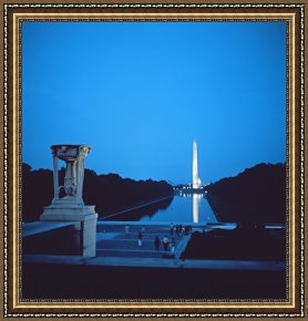 Night View of a Barge And It's Tug on The Kanawha River Framed Paintings - Night view of the Washington Monument across the National Mall by American School