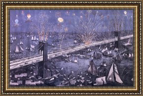 American Framed Prints - Opening of the Great New York and Brooklyn Bridge and grand display of fire works by American School