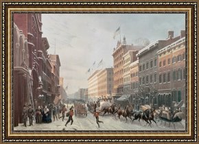American Framed Prints - Winter Scene on Broadway by American School